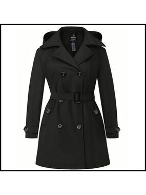Plus Size Waterproof Trench Coat Hooded Lapel Overcoat Belted